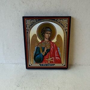 Religious Mini Russian Orthodox Icon with Guardian Angel Artwork